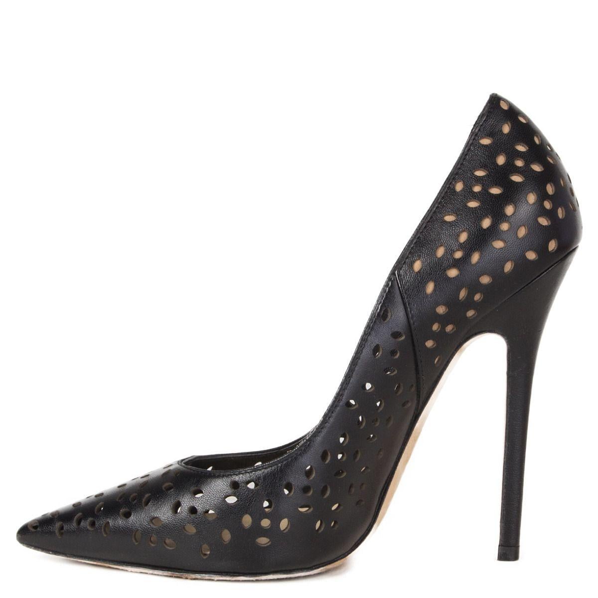 Black JIMMY CHOO black leather ANOUK Perforated Pumps Shoes 36 For Sale