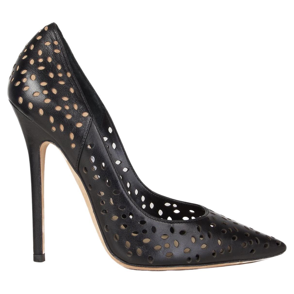 JIMMY CHOO black leather ANOUK Perforated Pumps Shoes 36 For Sale