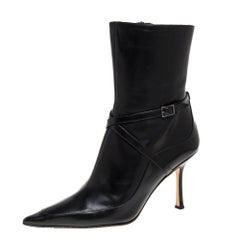 Jimmy Choo Black Leather Arena Pointed Toe Ankle Boots Size 40