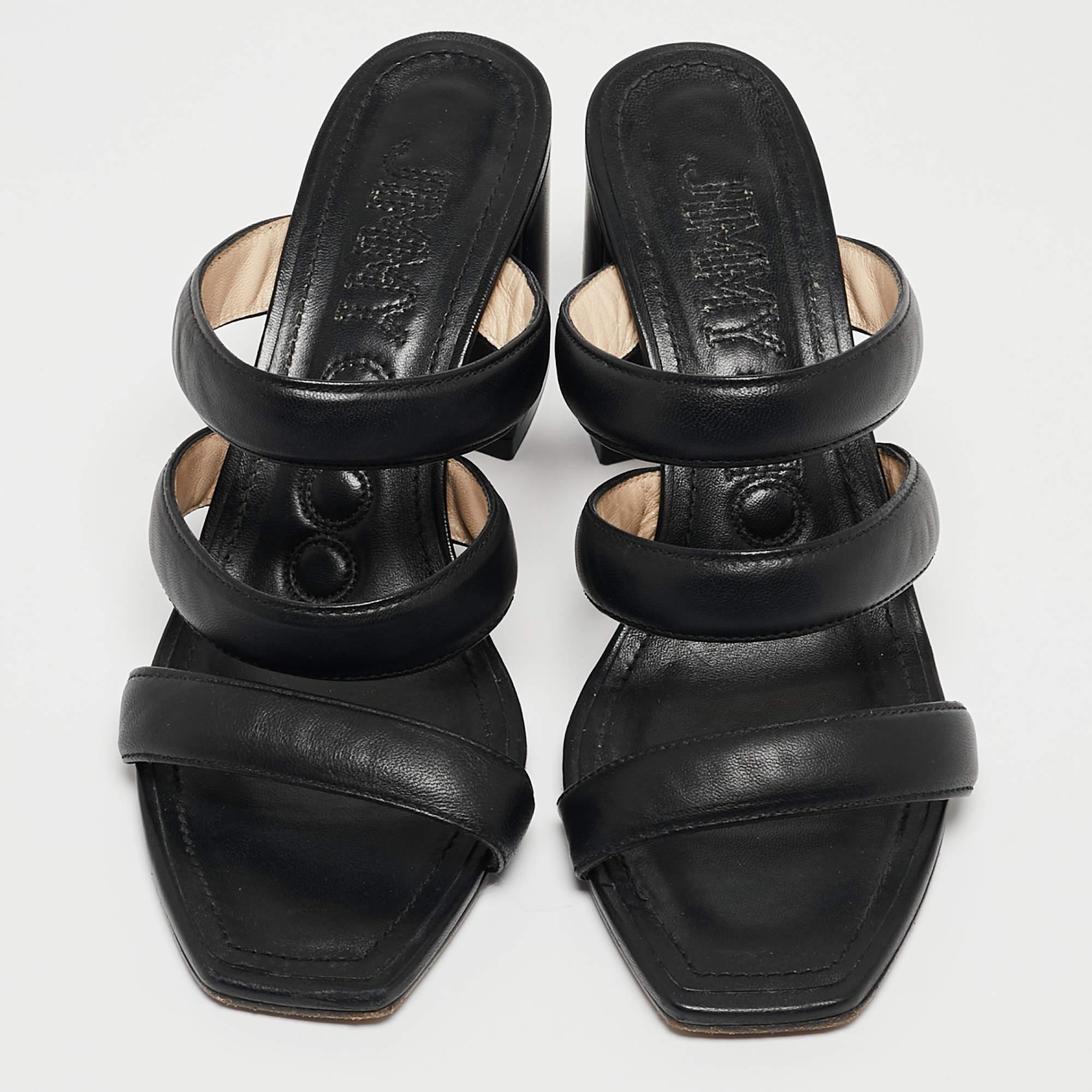 Jimmy Choo Black Leather Auna Slide Sandals Size 38.5 In Good Condition In Dubai, Al Qouz 2