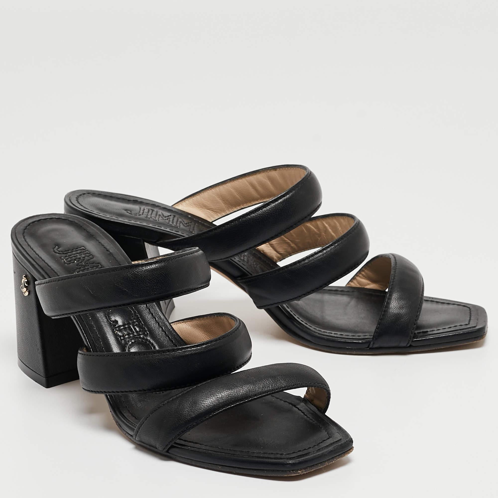 Women's Jimmy Choo Black Leather Auna Slide Sandals Size 38.5