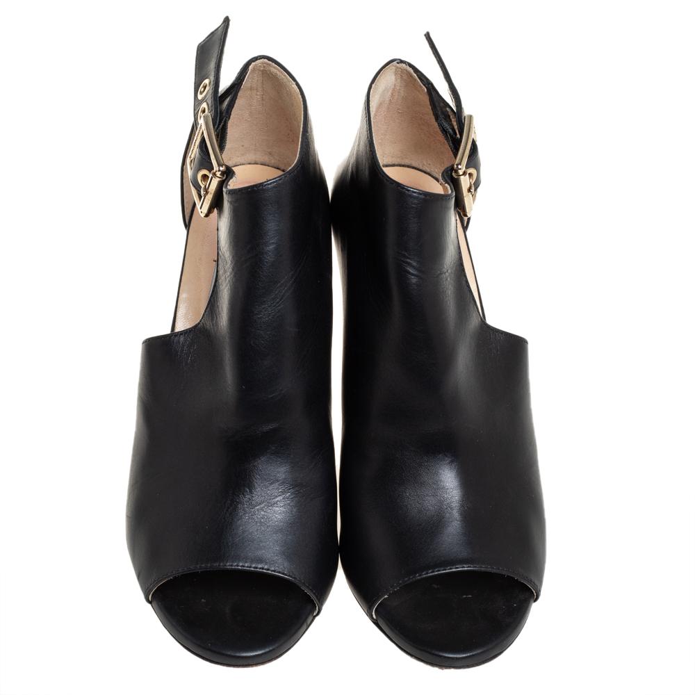 Jimmy Choo Black Leather Belted Detail Open Toe Ankle Boots Size 35 In Good Condition In Dubai, Al Qouz 2