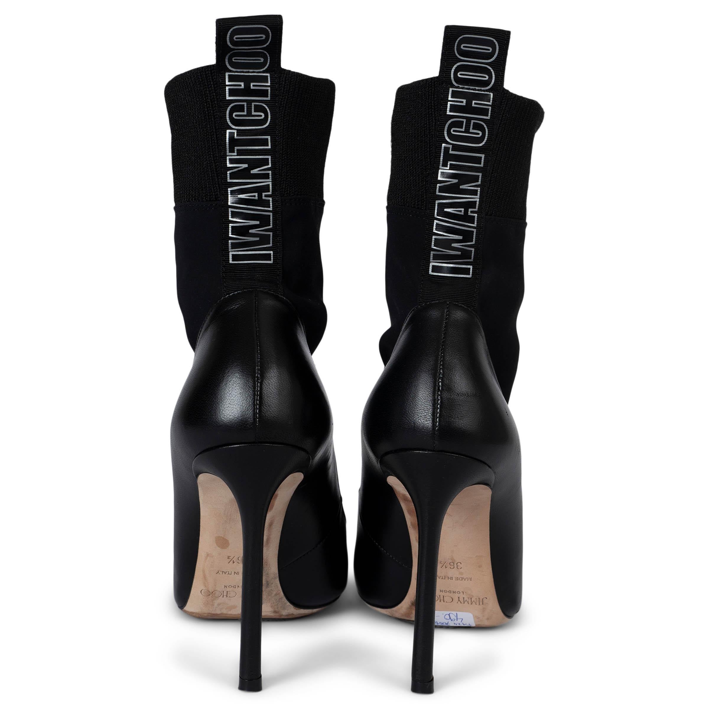 Women's JIMMY CHOO black leather BRANDON 100 SOCK Ankle Boots Shoes 36.5 For Sale