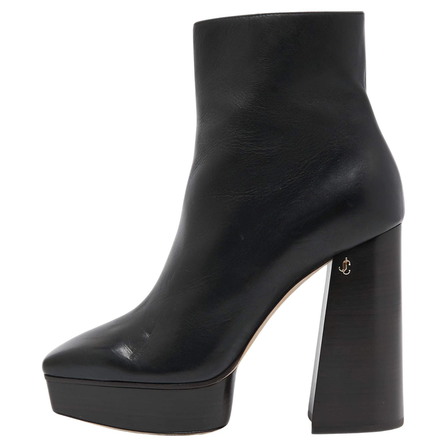 Jimmy Choo Black Leather Bryn Ankle Boots Size 39.5 For Sale