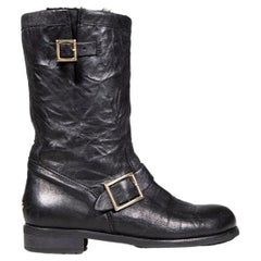 Jimmy Choo Black Leather Buckle Fastening Boots Size IT 40