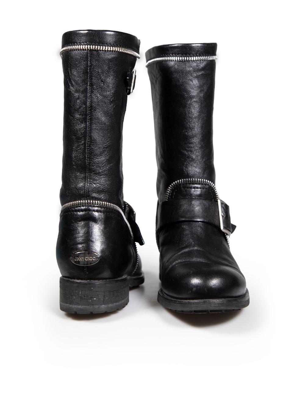Jimmy Choo Black Leather Buckle Zip Biker Boots Size IT 36 In Good Condition For Sale In London, GB