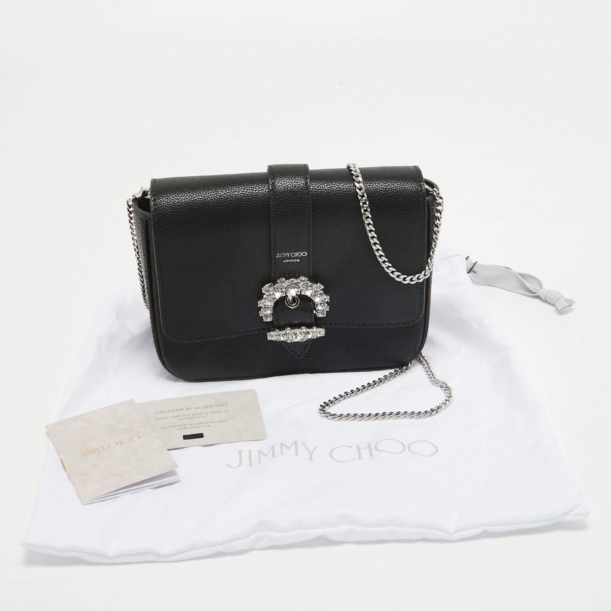 Jimmy Choo Black Leather Cheri Chain Shoulder Bag For Sale 8