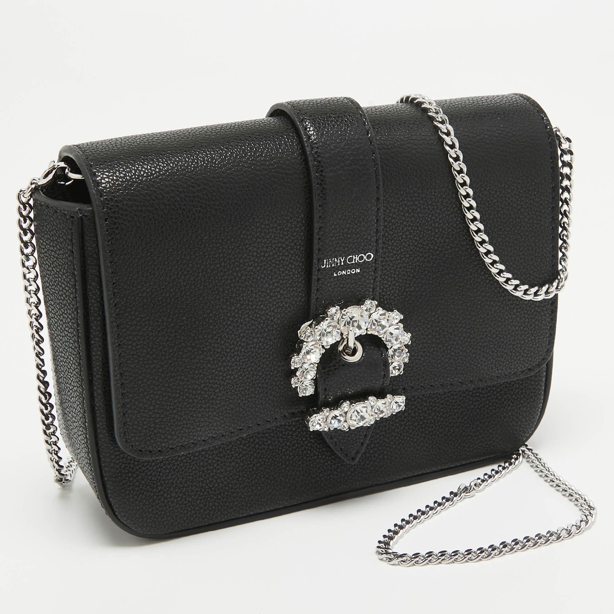 Jimmy Choo Black Leather Cheri Chain Shoulder Bag For Sale 1