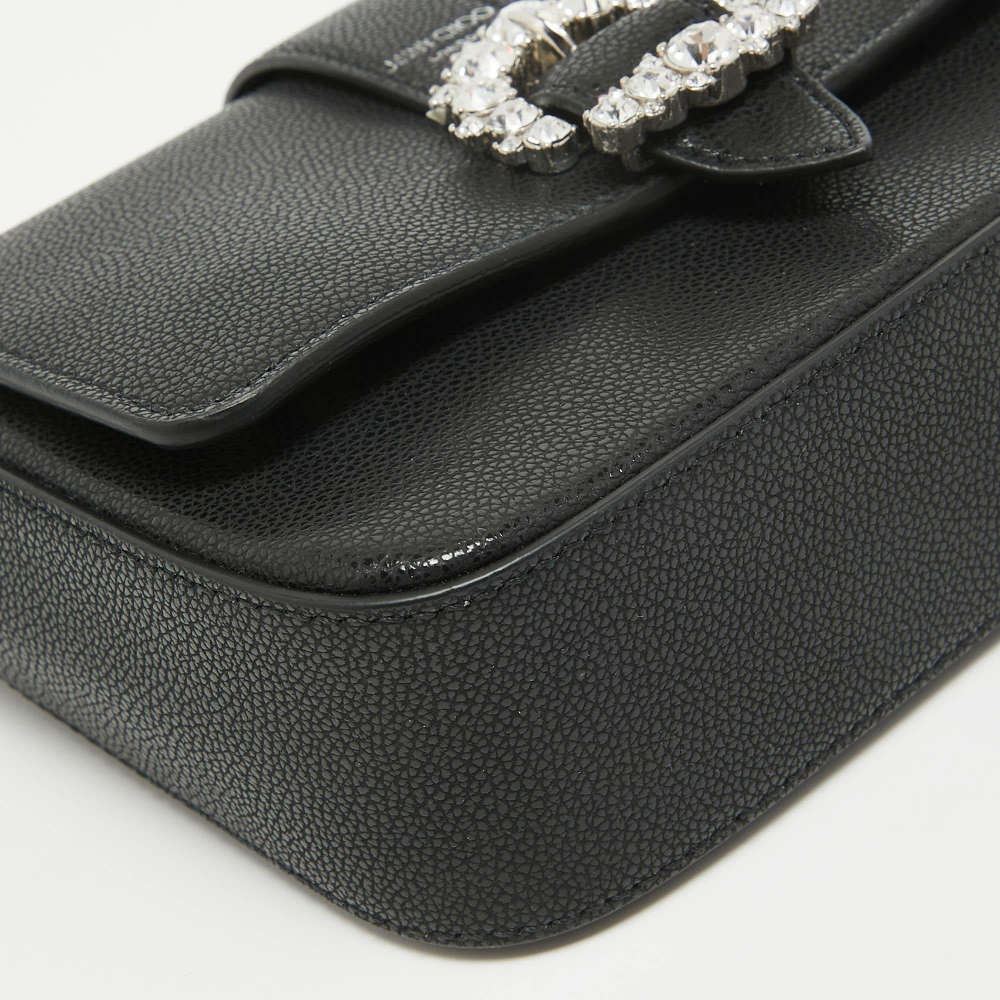 Jimmy Choo Black Leather Cheri Chain Shoulder Bag For Sale 2