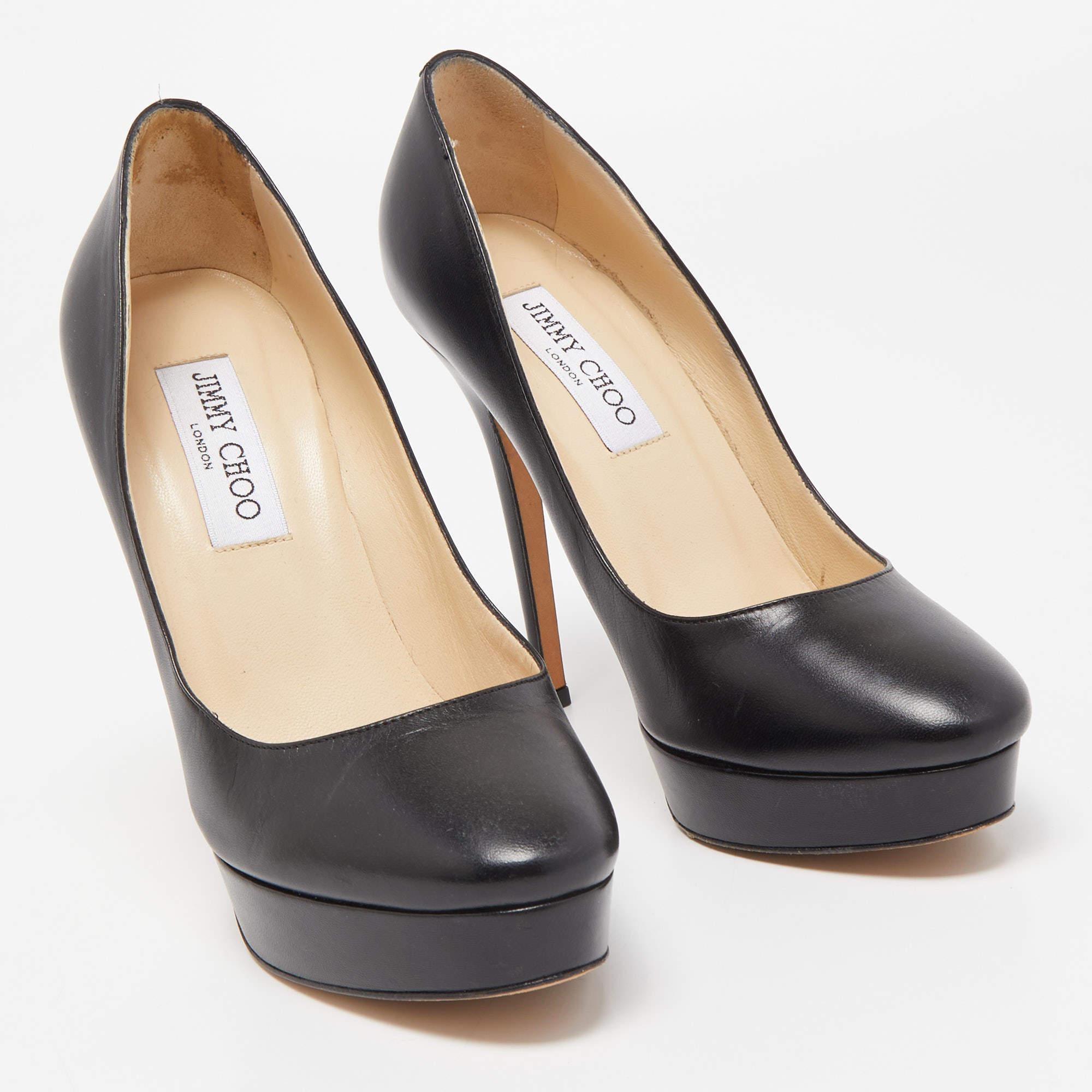 Women's Jimmy Choo Black Leather Cosmic Platform Pumps Size 38 For Sale