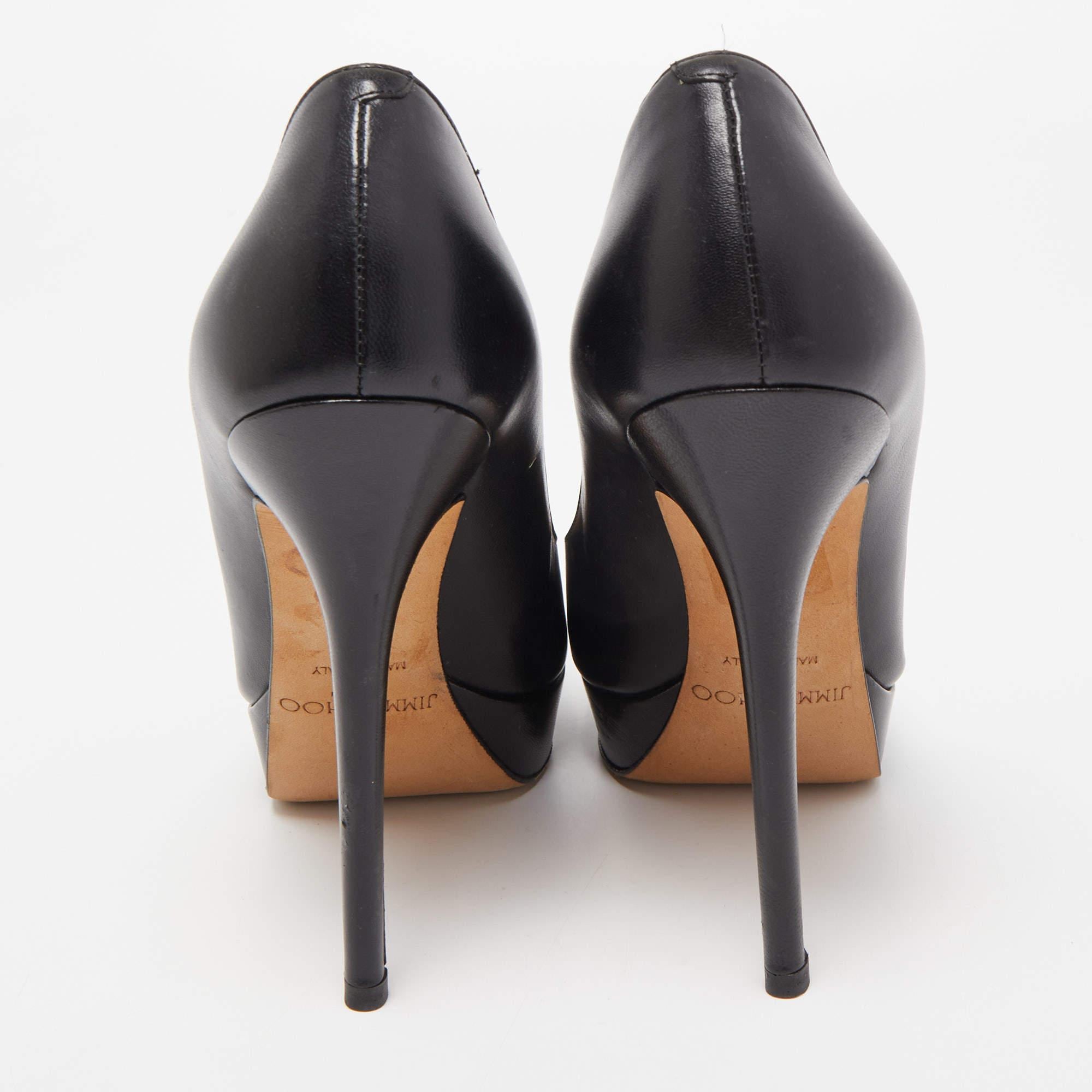 Jimmy Choo Black Leather Cosmic Platform Pumps Size 38 For Sale 1