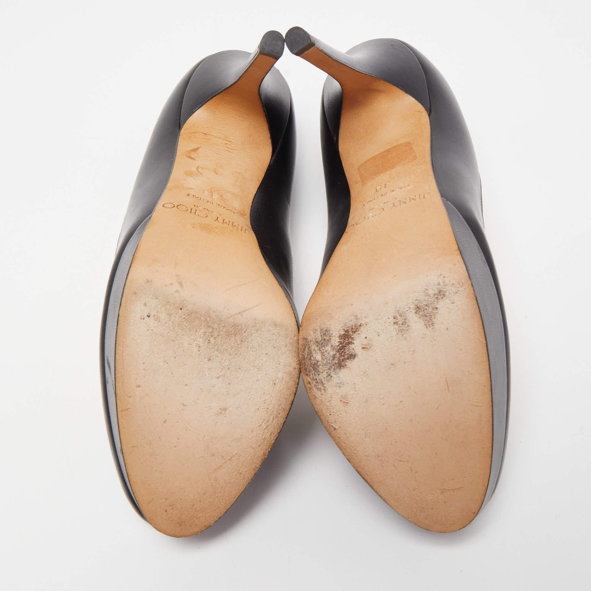 Jimmy Choo Black Leather Cosmic Platform Pumps Size 38 For Sale 2
