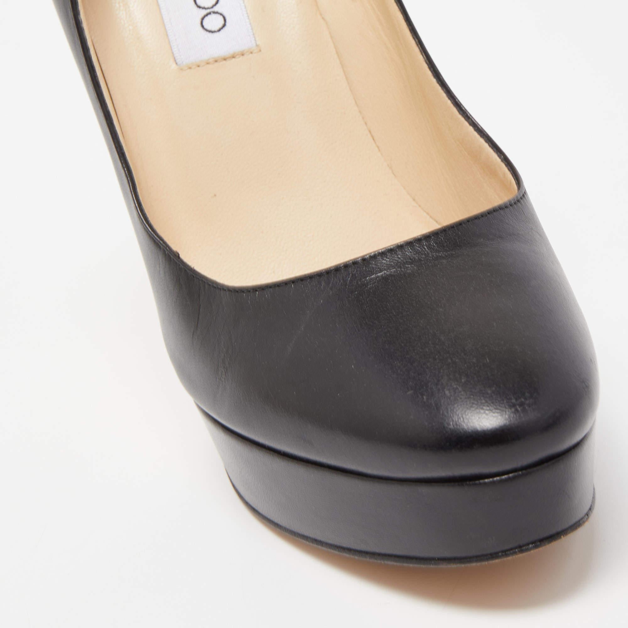 Jimmy Choo Black Leather Cosmic Platform Pumps Size 38 For Sale 3