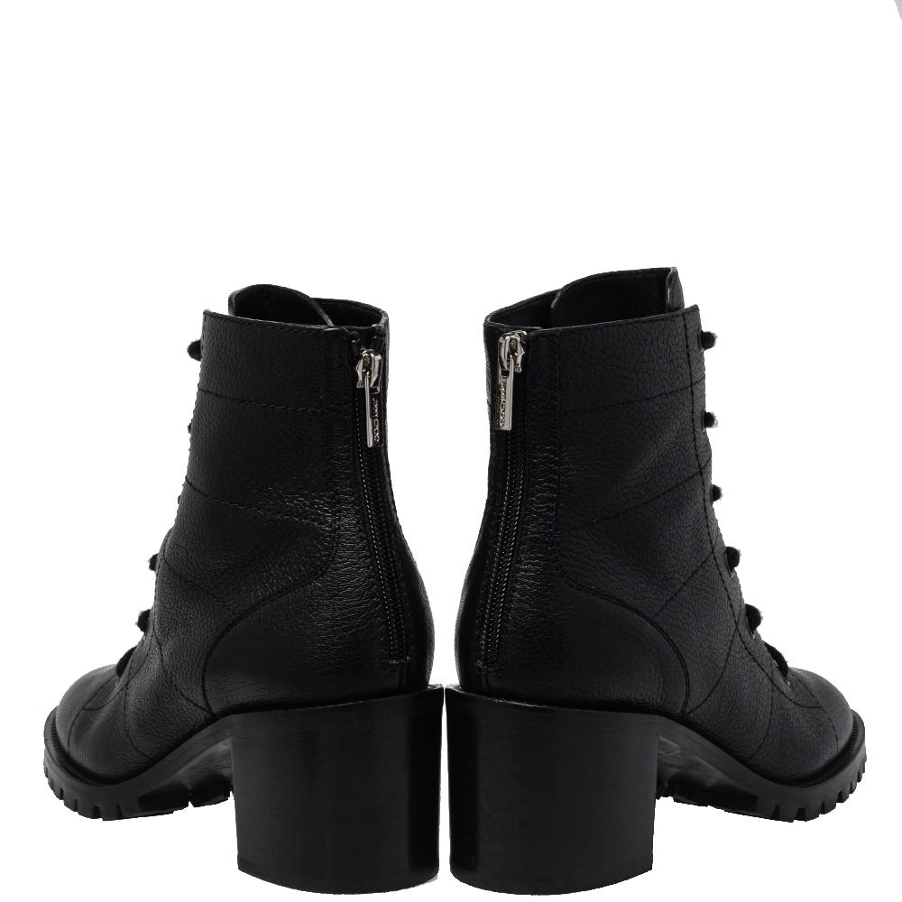 Women's Jimmy Choo Black Leather Cruz Crystal Embellished Combat Boots Size 38