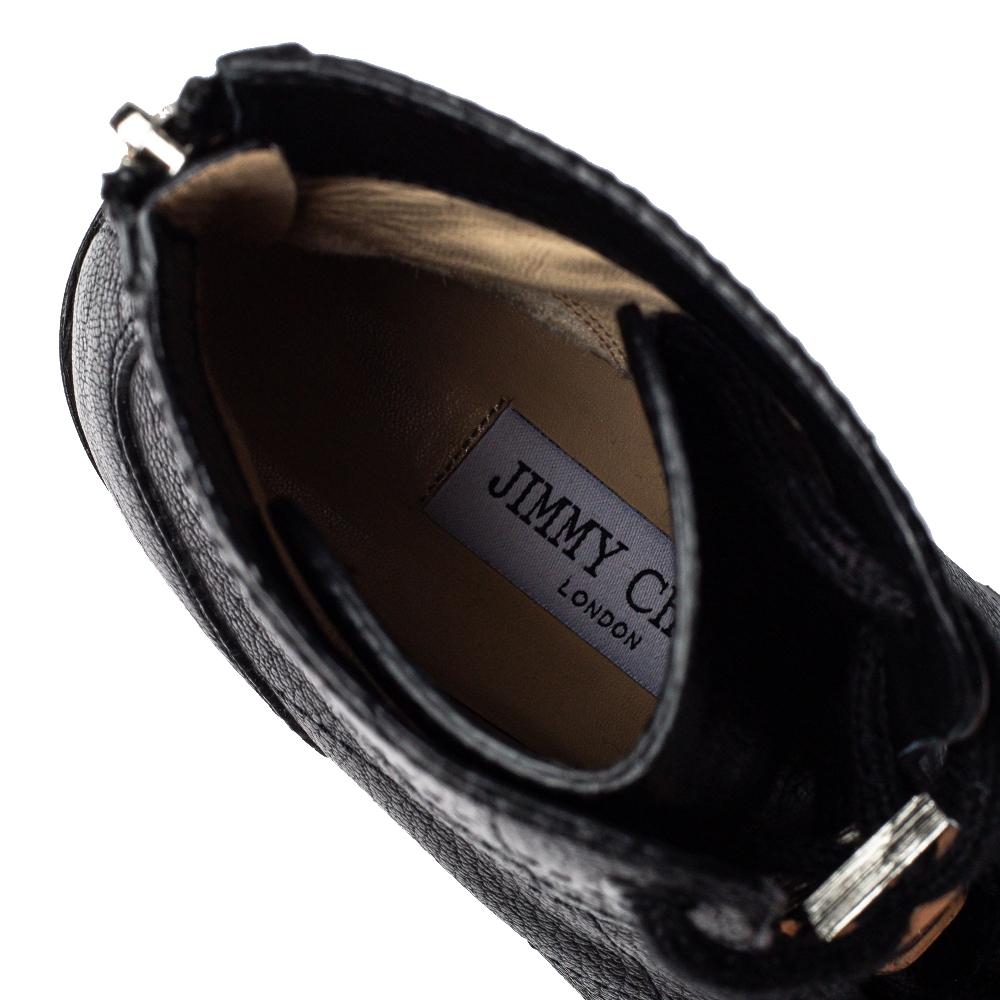 Jimmy Choo Black Leather Cruz Crystal Embellished Combat Boots Size 38 1