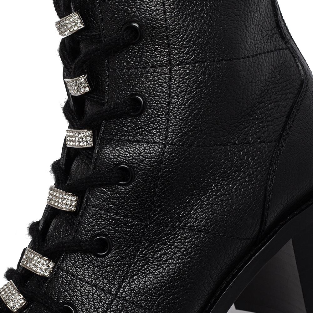 Jimmy Choo Black Leather Cruz Crystal Embellished Combat Boots Size 38 2