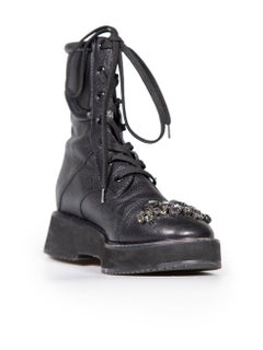 Jimmy Choo Black Leather Crystal Biker Boots Size IT 37.5