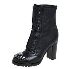 Jimmy Choo Black Leather Crystal Embellished Hatcher Boots Size 35