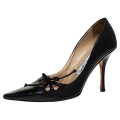 Jimmy Choo Black Leather Cut Out Pointed Toe Pumps Size 37.5