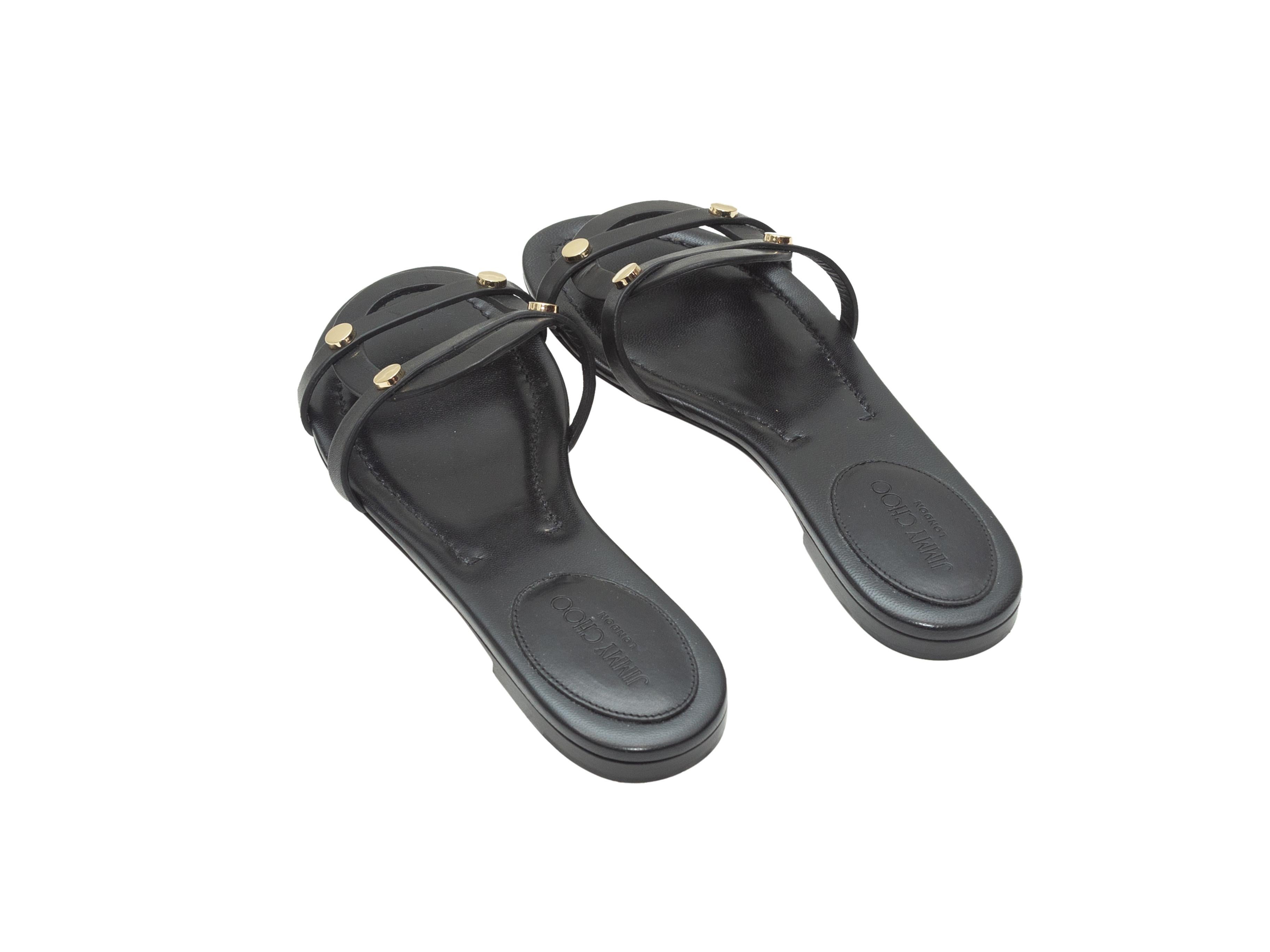 Jimmy Choo Black Leather Damaris Slide Sandals In Excellent Condition In New York, NY