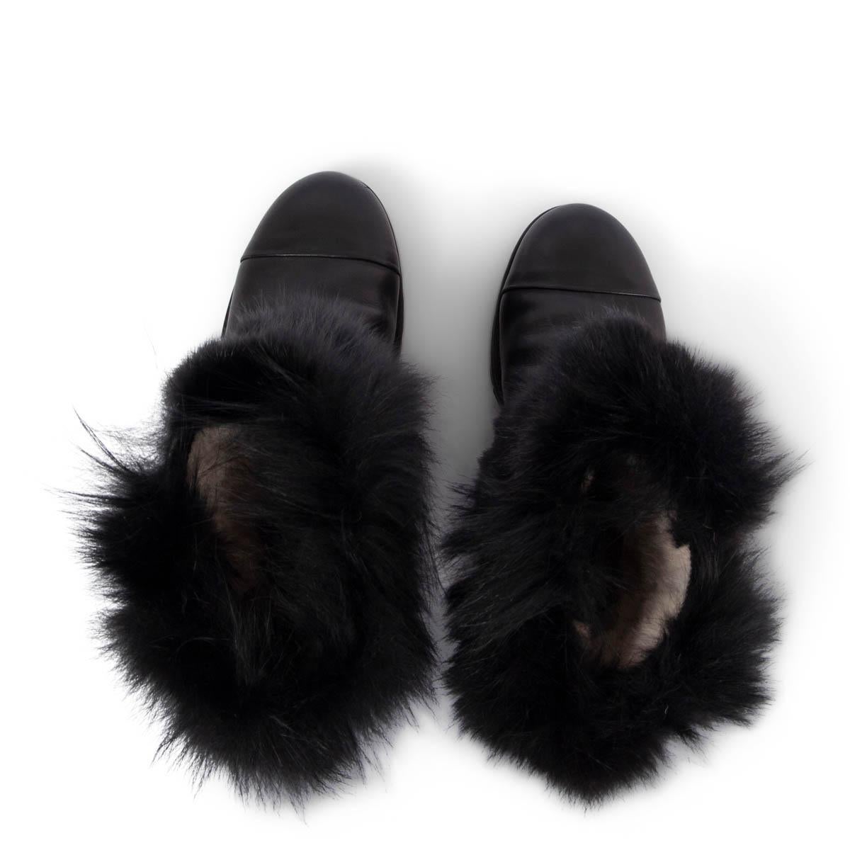 Black JIMMY CHOO black leather DANA FUR TRIM BIKER Boots Shoes 38 For Sale