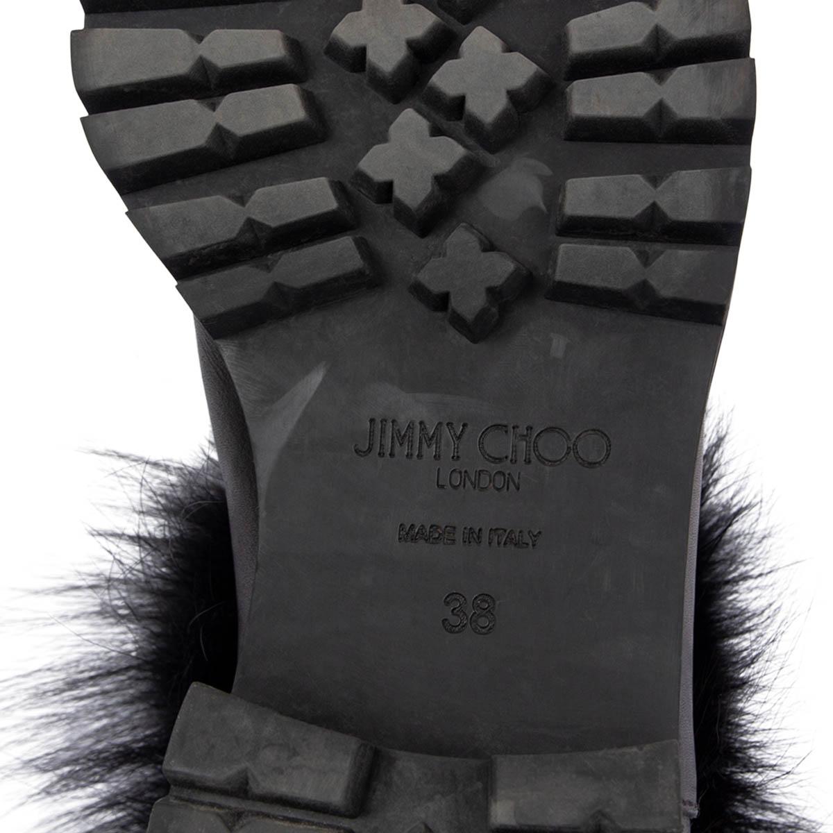 JIMMY CHOO - Bottes en cuir noir DANA FUR TRIM BIKER 38 en vente 2