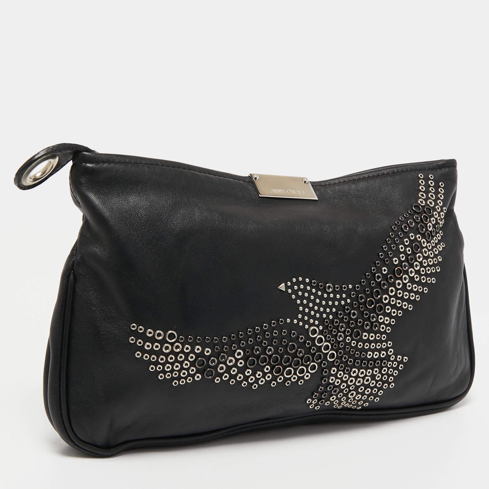 Jimmy Choo Black Leather Eagle Studded Clutch 1