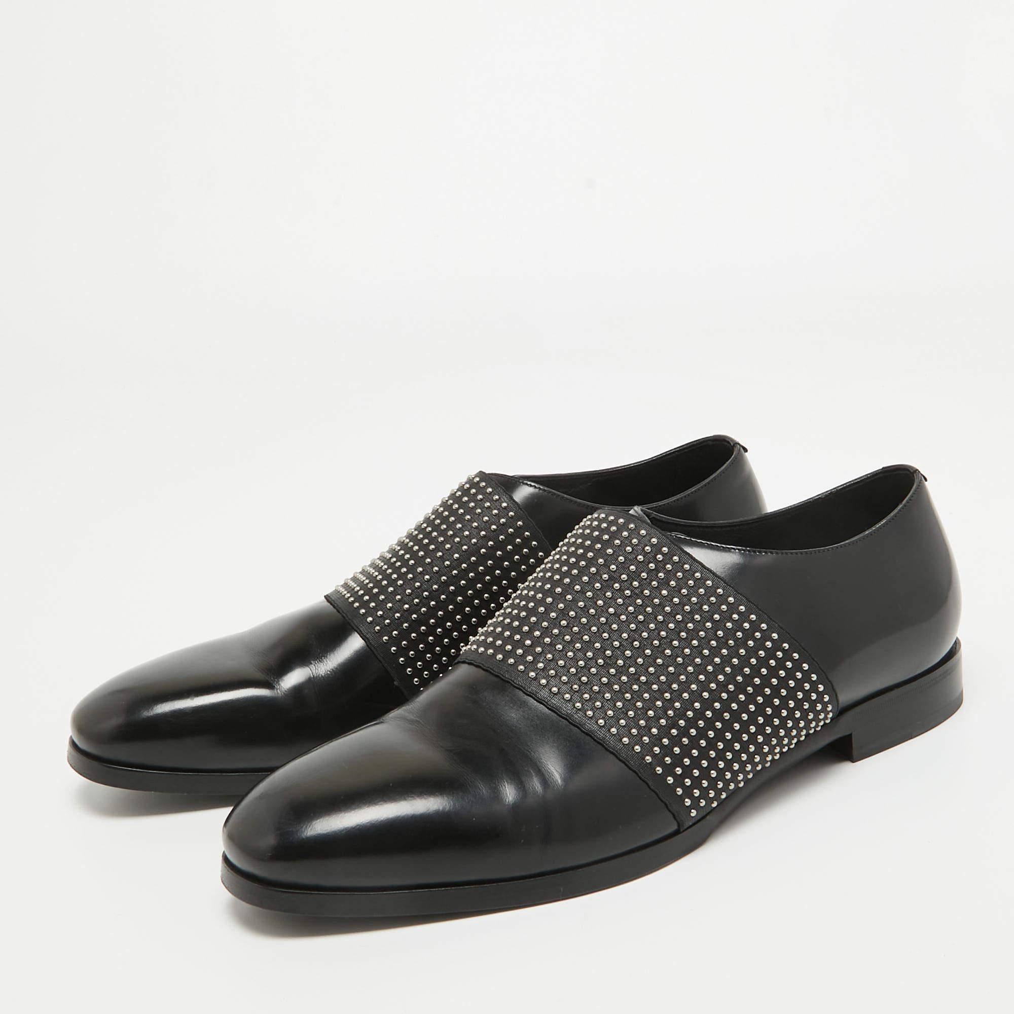 Jimmy Choo Black Leather Embellished Slip On Loafers Size 42 For Sale 1