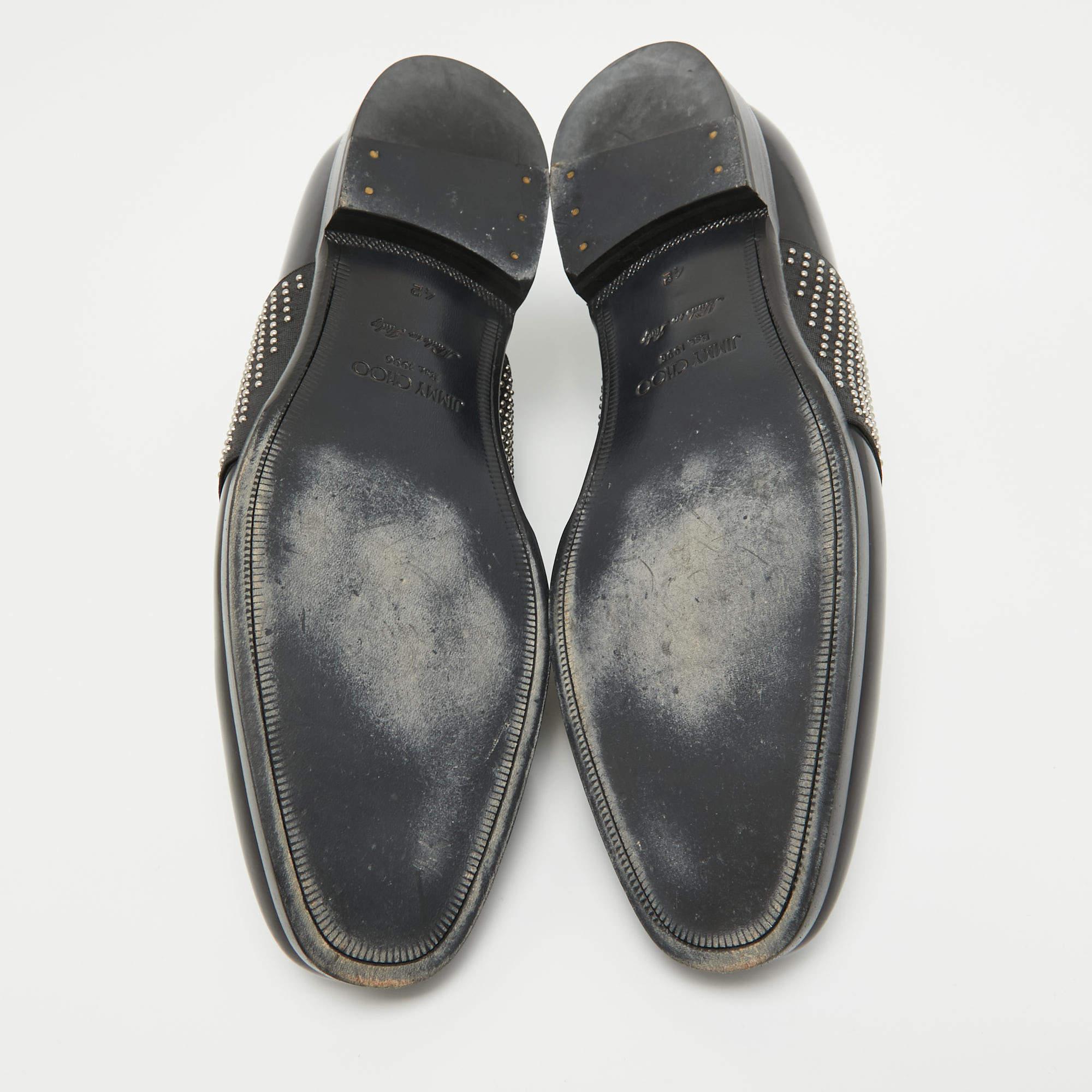 Jimmy Choo Black Leather Embellished Slip On Loafers Size 42 For Sale 3