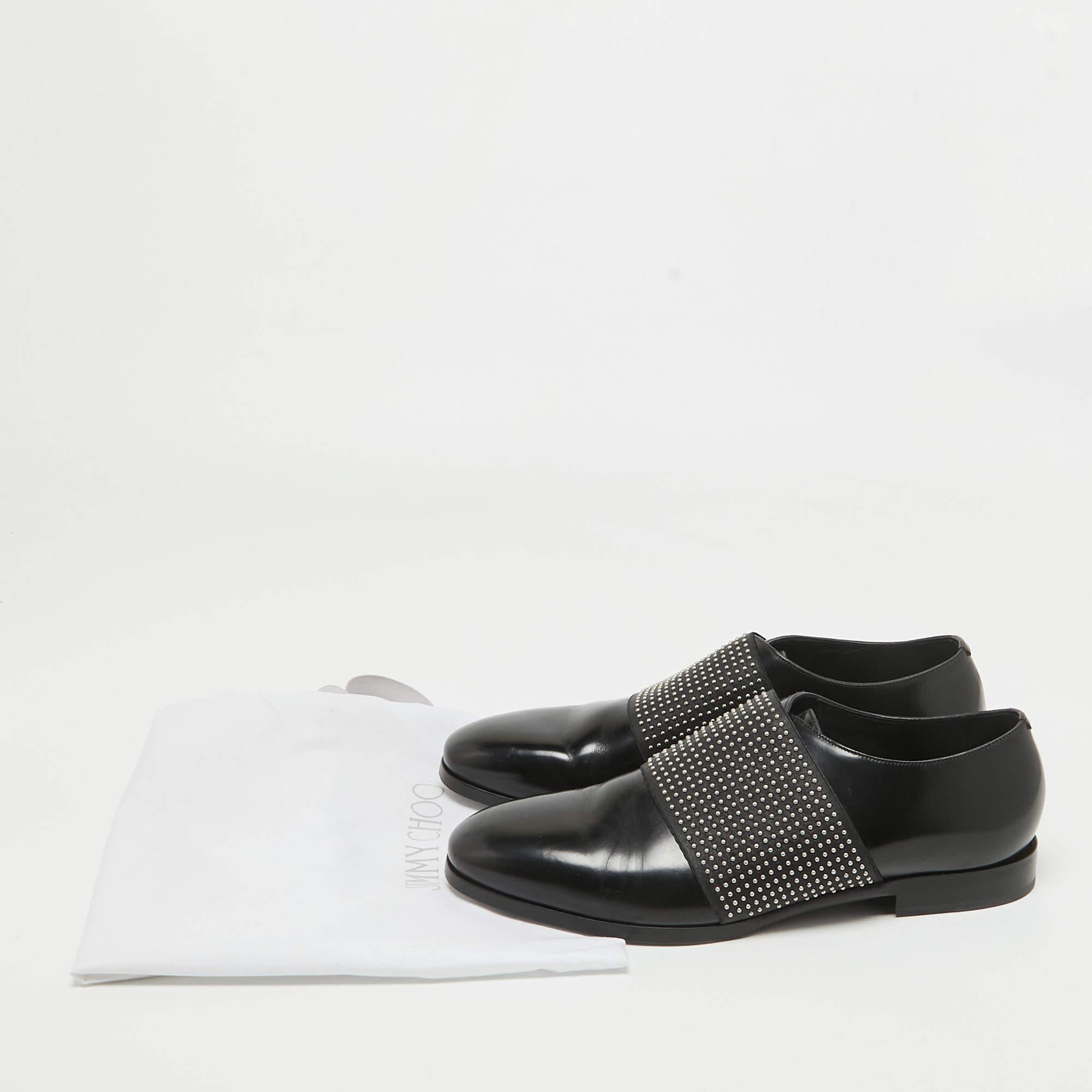 Jimmy Choo Black Leather Embellished Slip On Loafers Size 42 For Sale 4