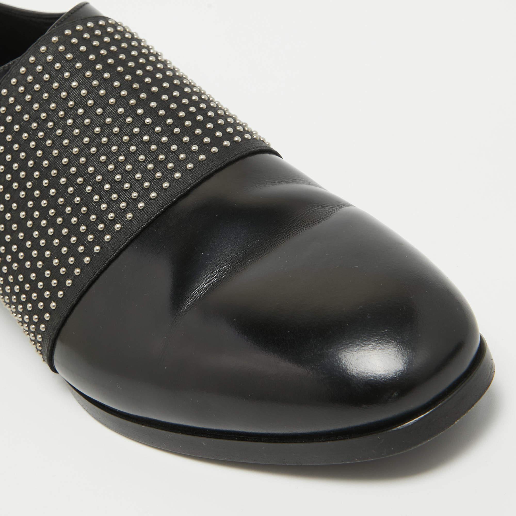 Jimmy Choo Black Leather Embellished Slip On Loafers Size 42 For Sale 5