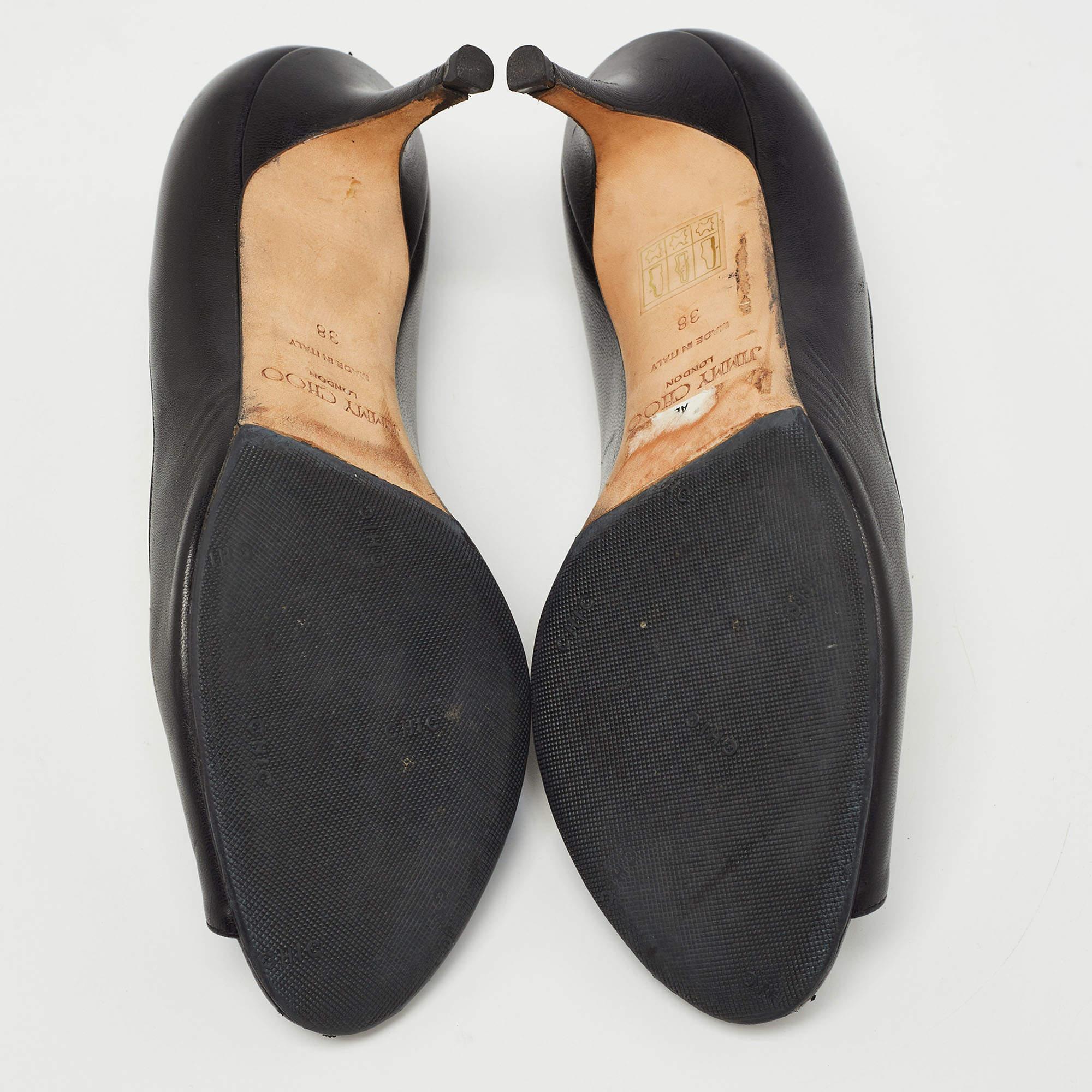 Jimmy Choo Black Leather Evelyn Peep Toe Pumps Size 38 2