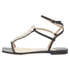 Jimmy Choo Black Leather Flat Slides Size 39