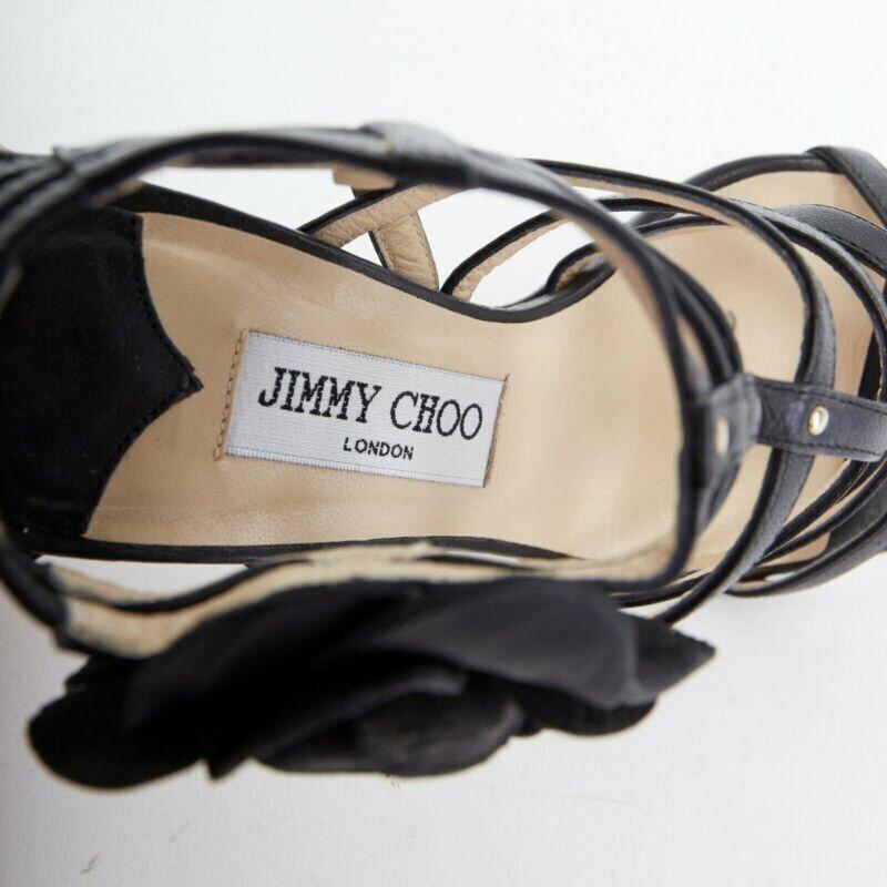 JIMMY CHOO black leather flower brooch caged strappy heel sandals EU35.5 US5.5 For Sale 5