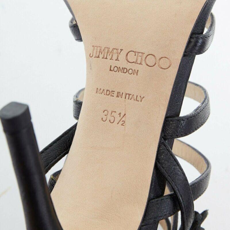 JIMMY CHOO black leather flower brooch caged strappy heel sandals EU35.5 US5.5 For Sale 6