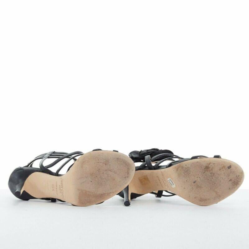 JIMMY CHOO black leather flower brooch caged strappy heel sandals EU35.5 US5.5 For Sale 1