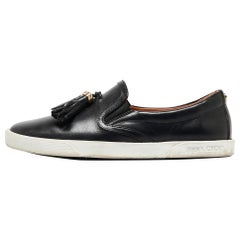 Jimmy Choo Black Leather  Fringes Tassels Loafers Size 37