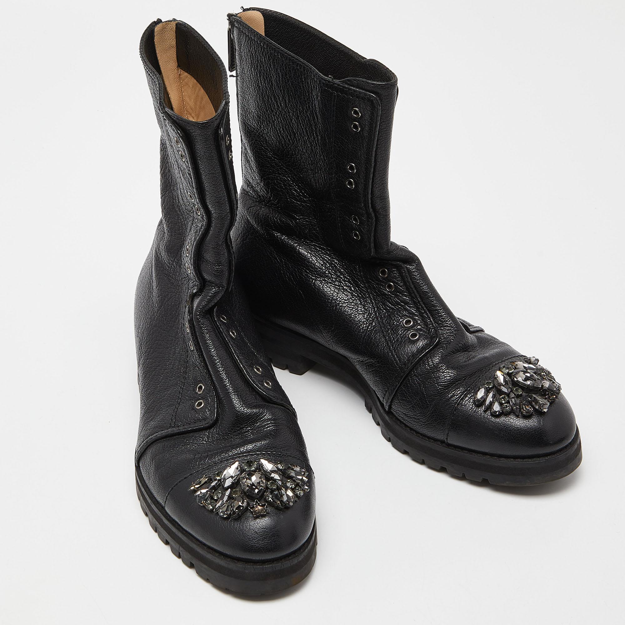 Women's Jimmy Choo Black Leather Hatcher Combat Boots Size 38