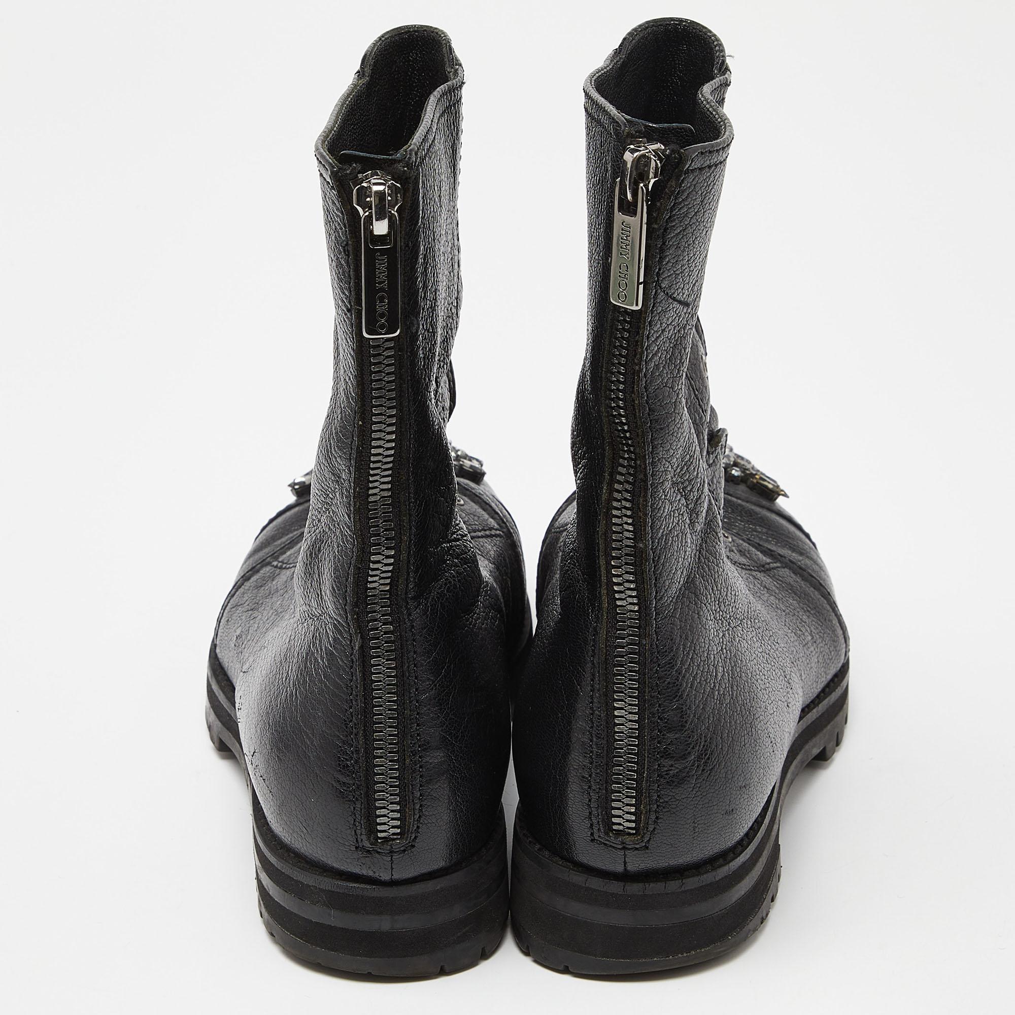 Jimmy Choo Black Leather Hatcher Combat Boots Size 38 1