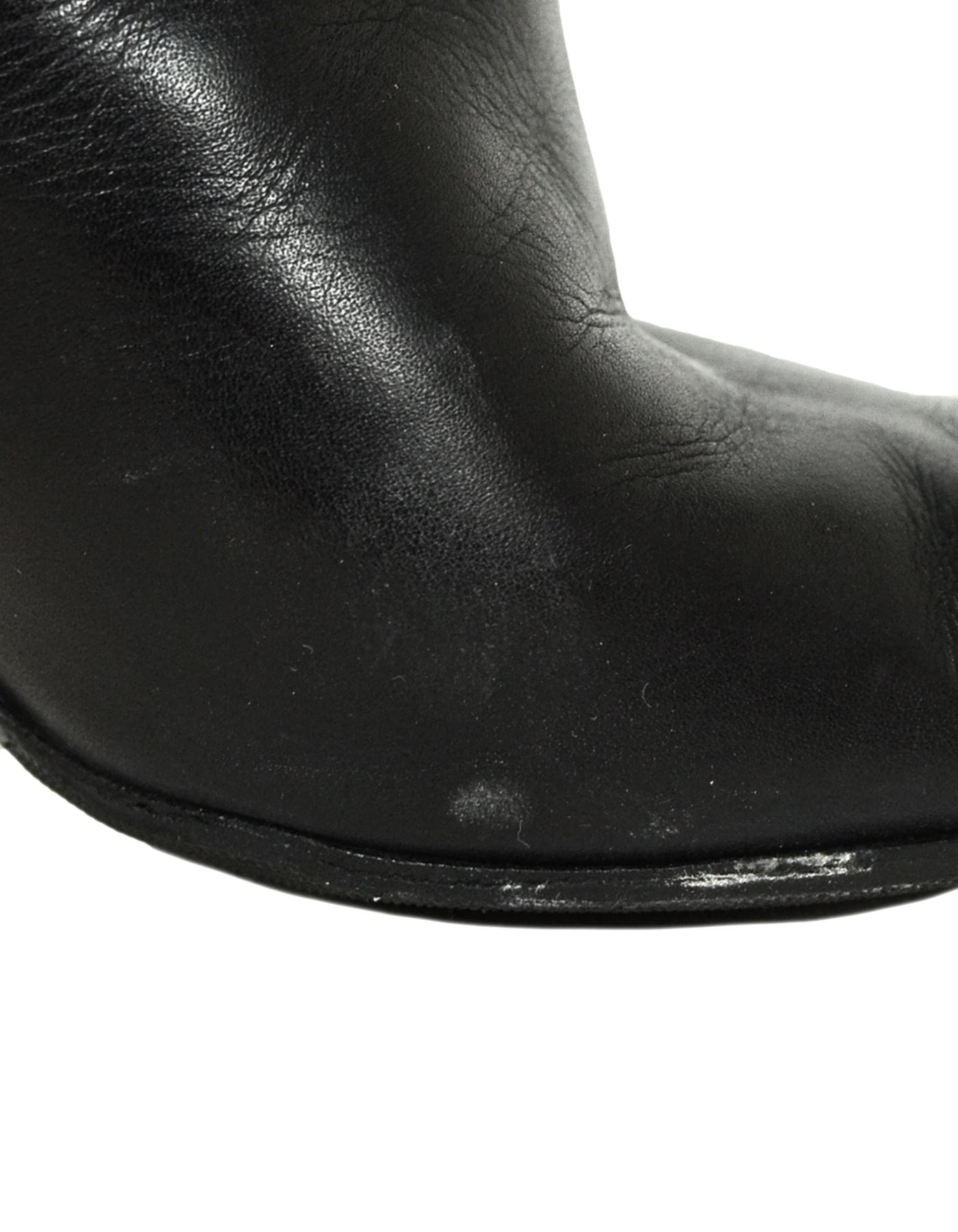 Jimmy Choo Black Leather Heeled Knee-High Boots with Gold Trim Heel sz 36.5 2