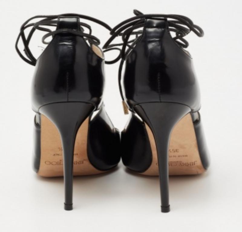 Jimmy Choo Black Leather Hoops Lace Up Pumps Size 35.5 For Sale 2