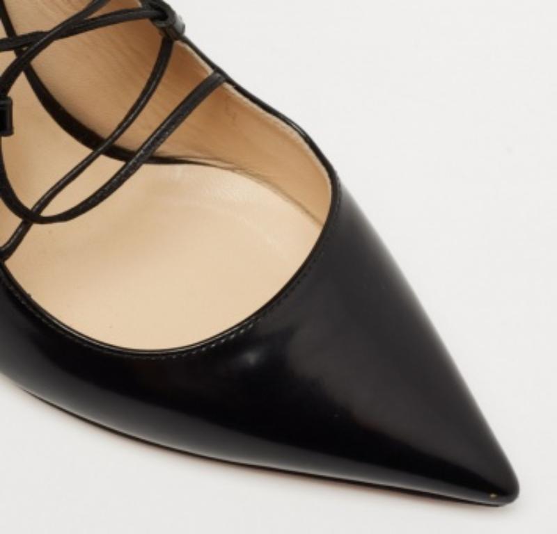 Jimmy Choo Black Leather Hoops Lace Up Pumps Size 35.5 For Sale 3