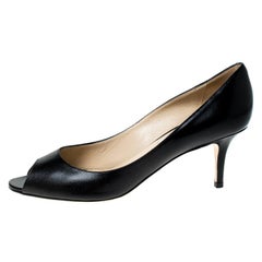 Jimmy Choo Black Leather Isabel Peep Toe Pumps Size 39