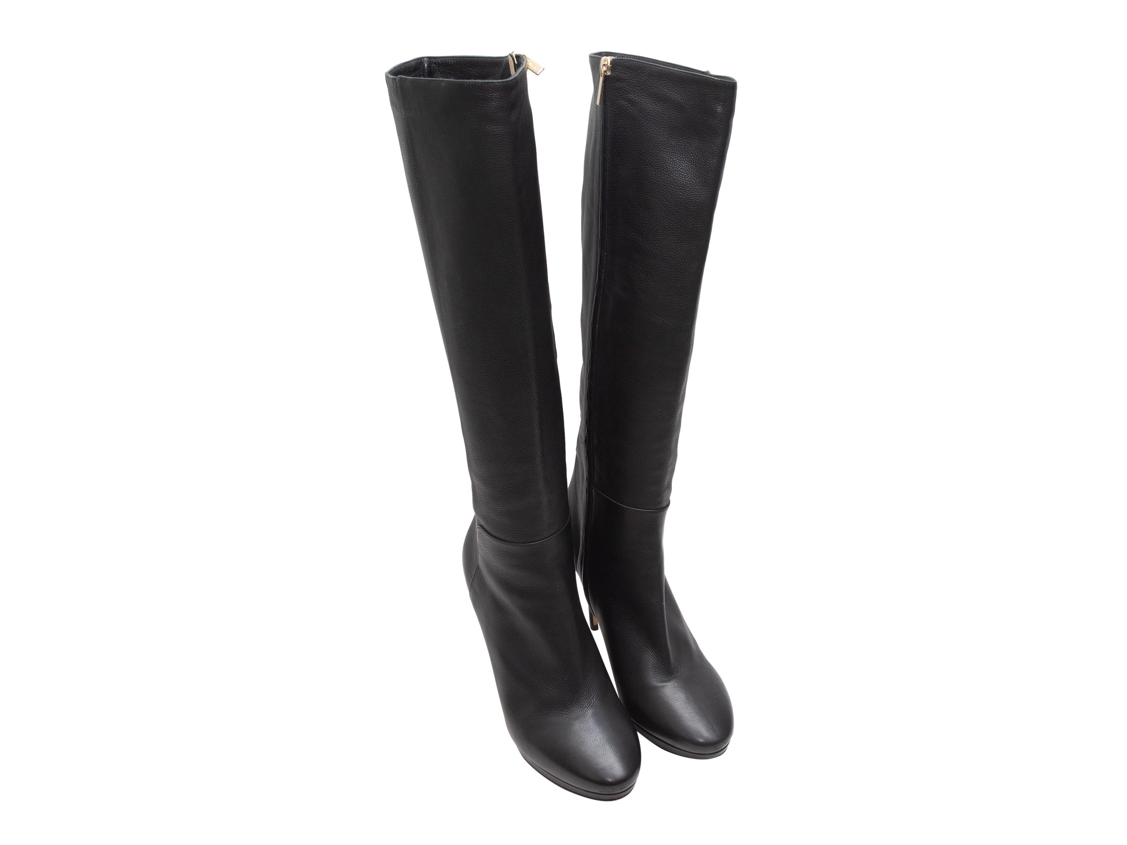 Jimmy Choo Black Leather Knee-High Boots In Good Condition In New York, NY