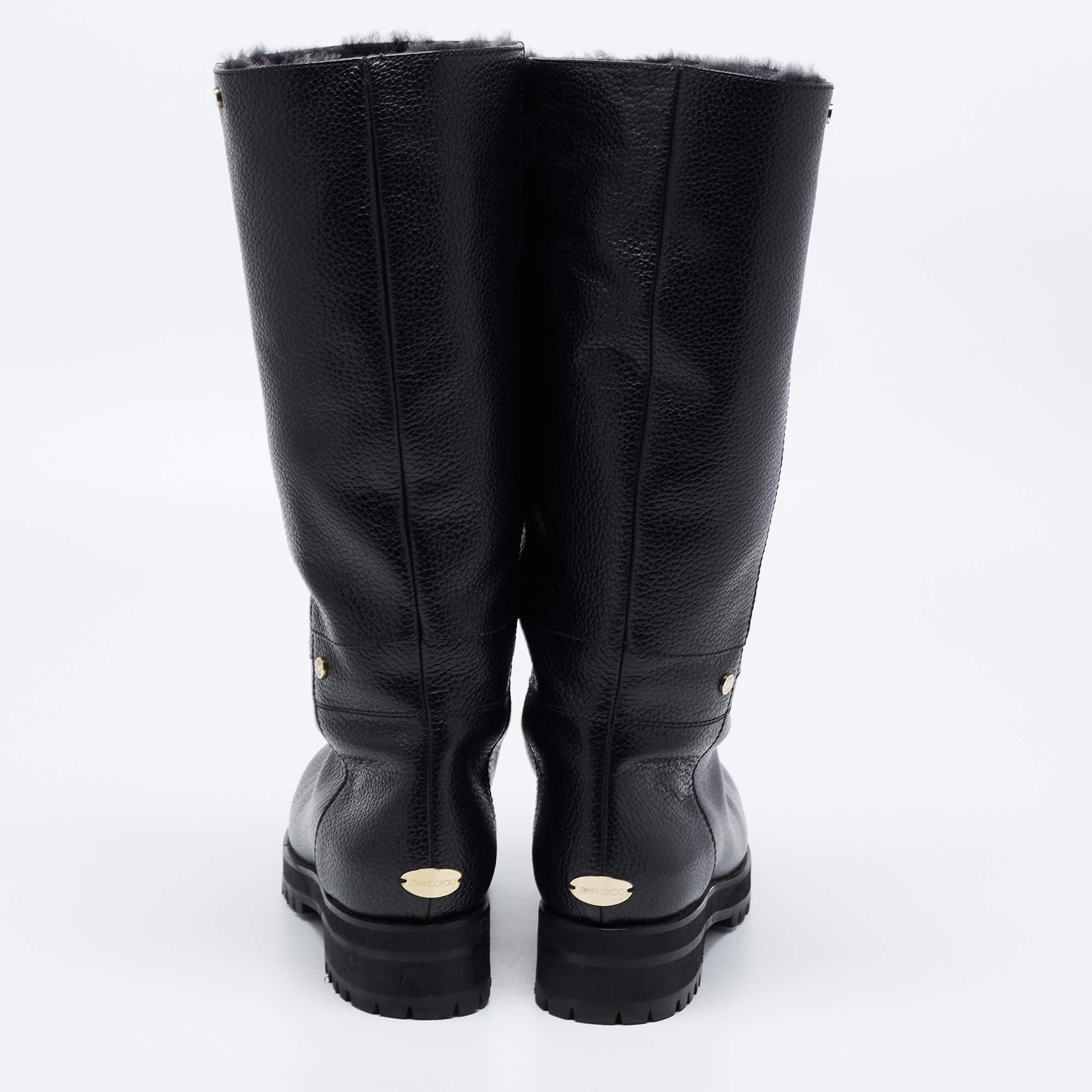 Jimmy Choo Black Leather knee Length Boots Size 40 In Good Condition In Dubai, Al Qouz 2