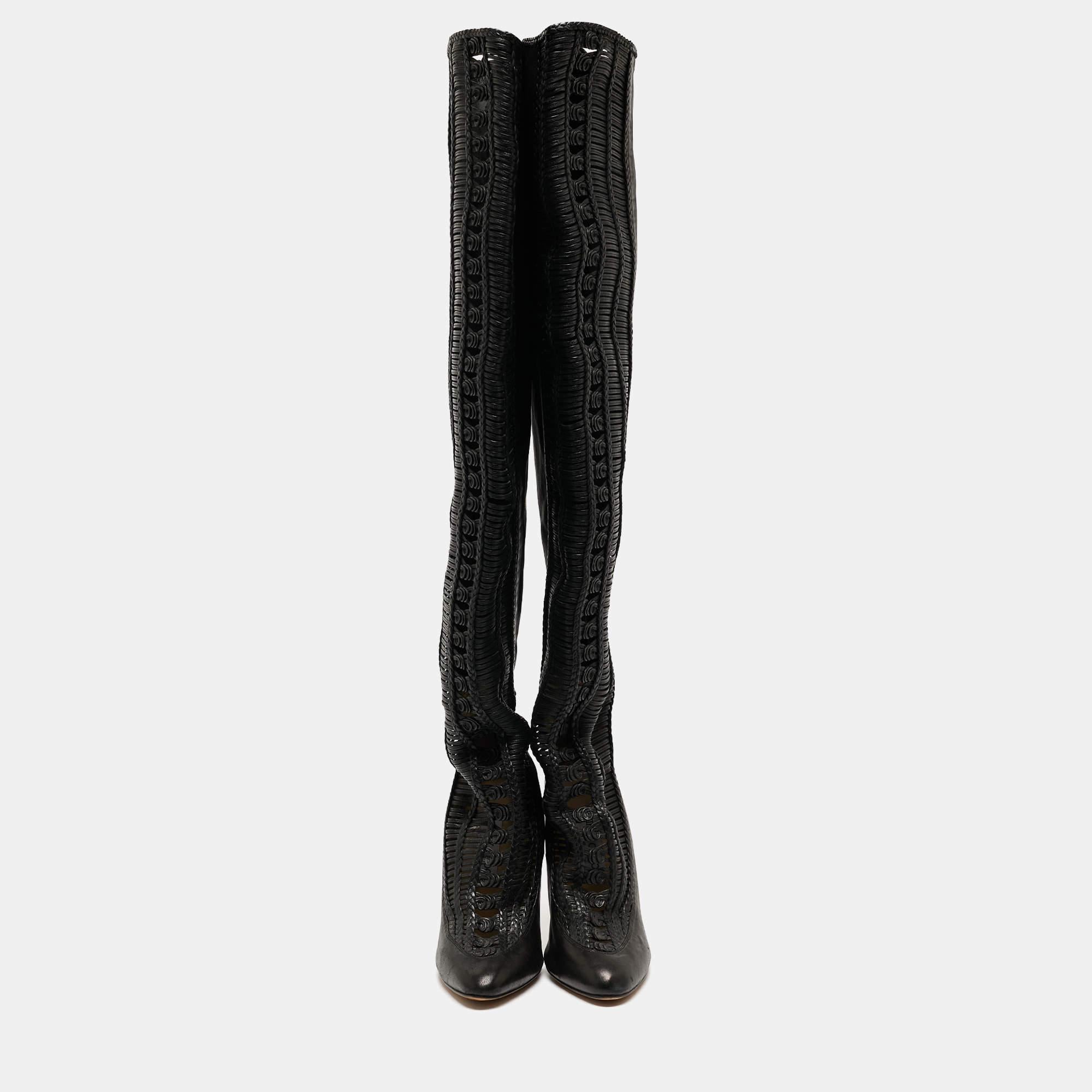 Women's Jimmy Choo Black Leather Knee Length Boots Size 40 For Sale