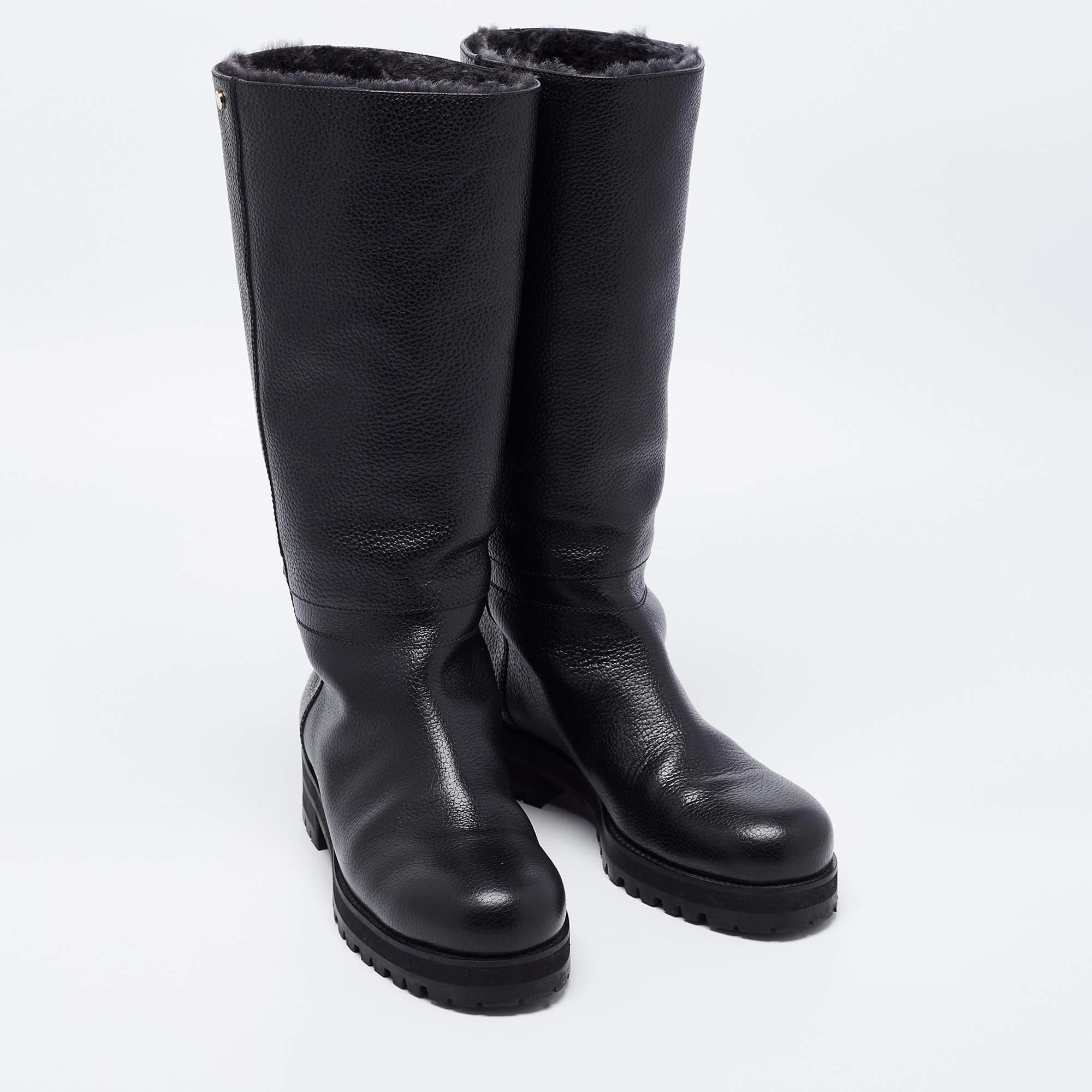 Jimmy Choo Black Leather knee Length Boots Size 40 1