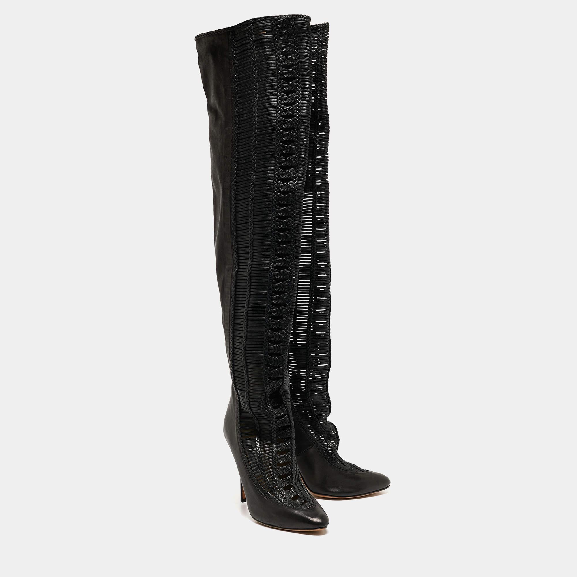 Jimmy Choo Black Leather Knee Length Boots Size 40 For Sale 1