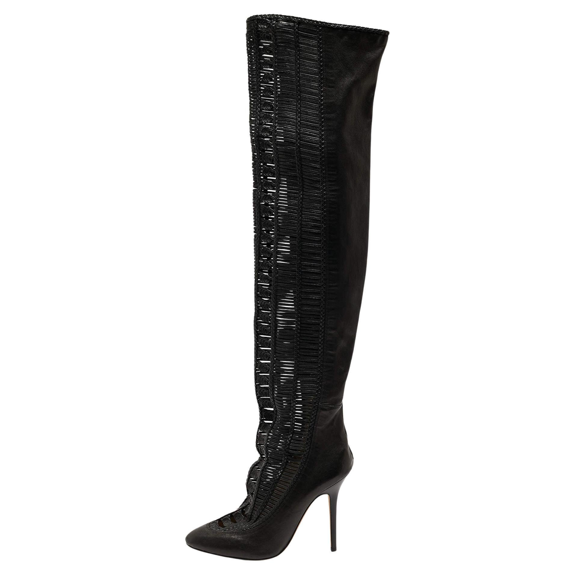 Jimmy Choo Black Leather Knee Length Boots Size 40 For Sale