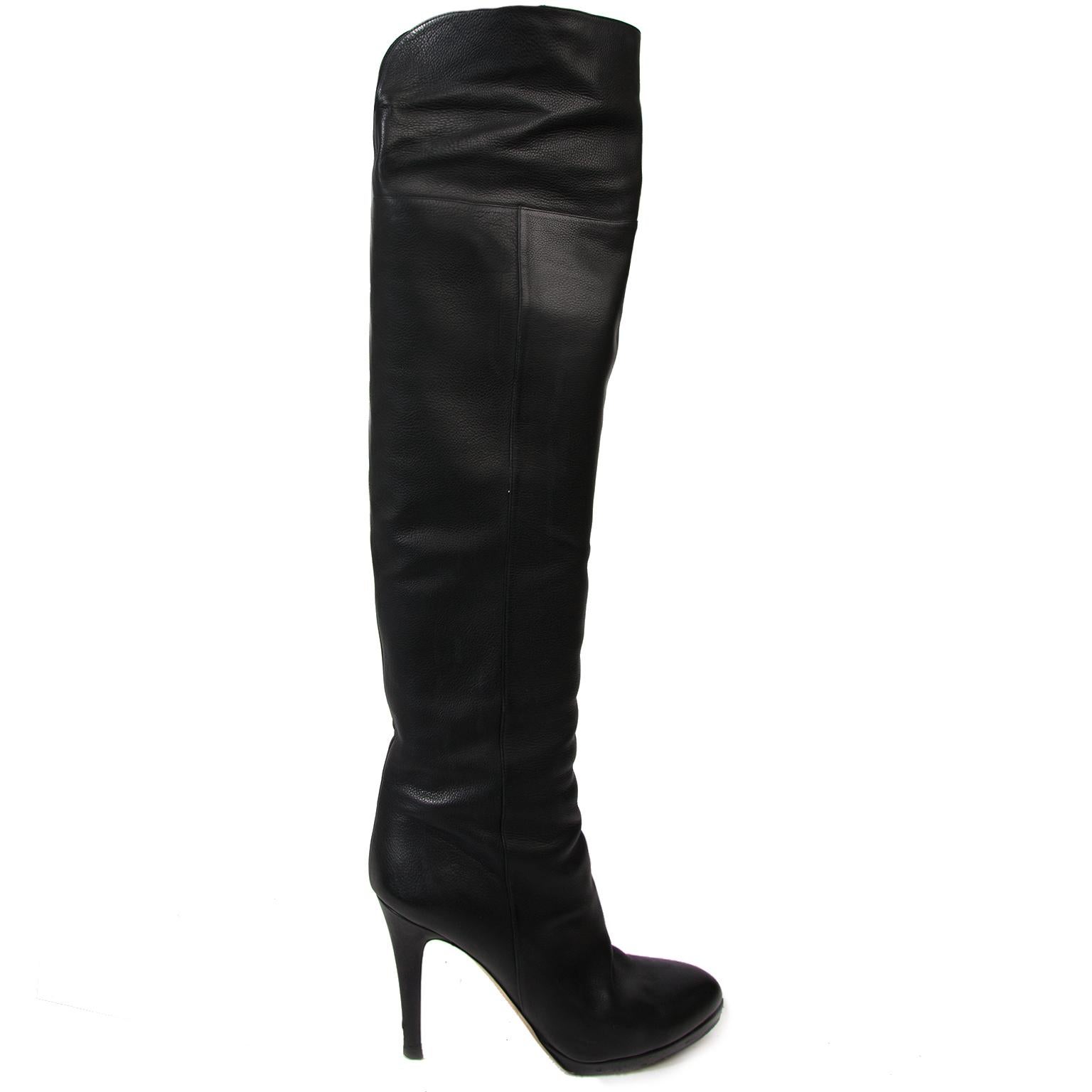 Women's Jimmy Choo Black Leather Lambskin Over The Knee Boots - size 37, 5 For Sale